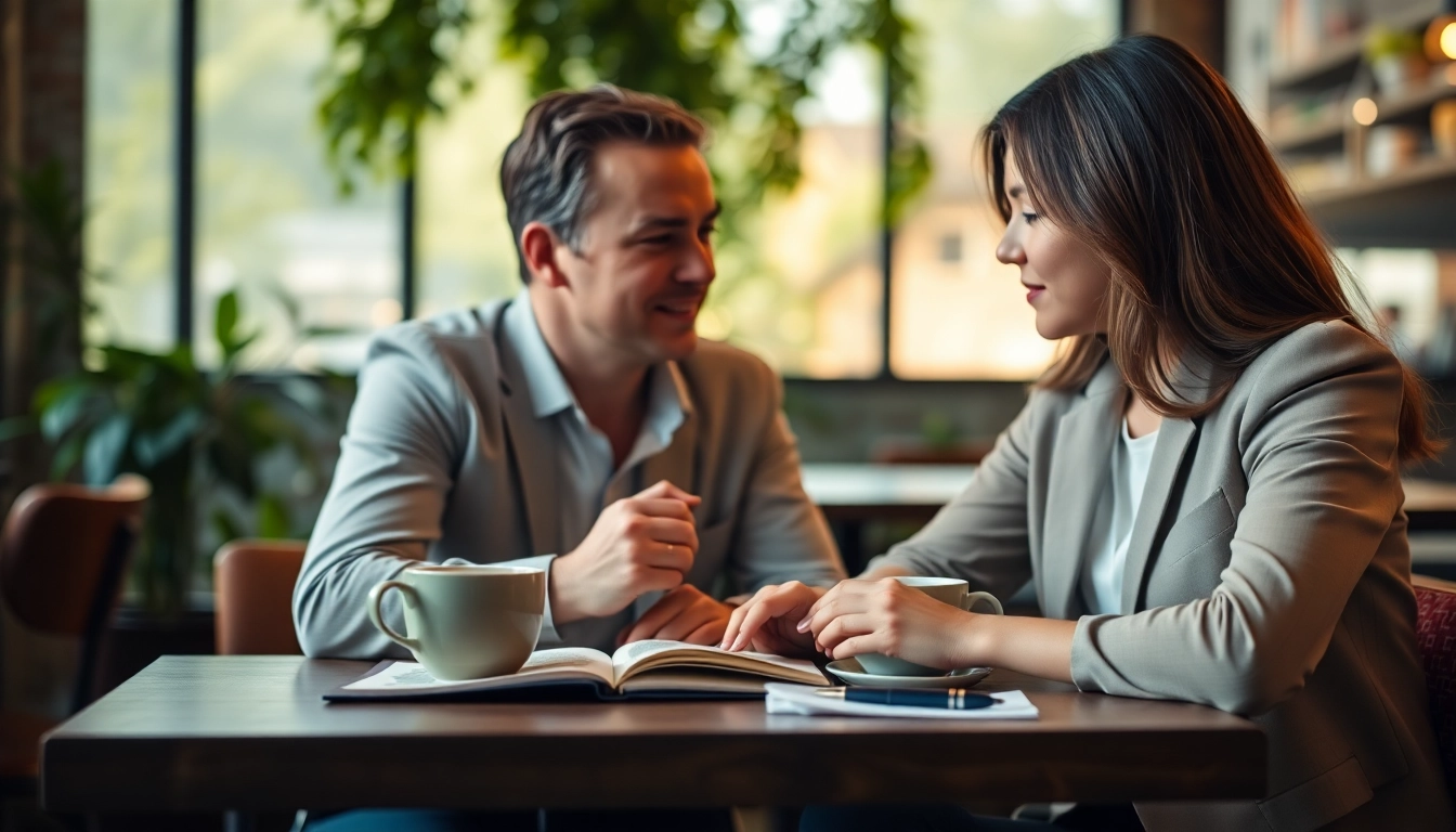 Couple communicating openly in a relationship setting at a café, symbolizing effective communication in relationships.