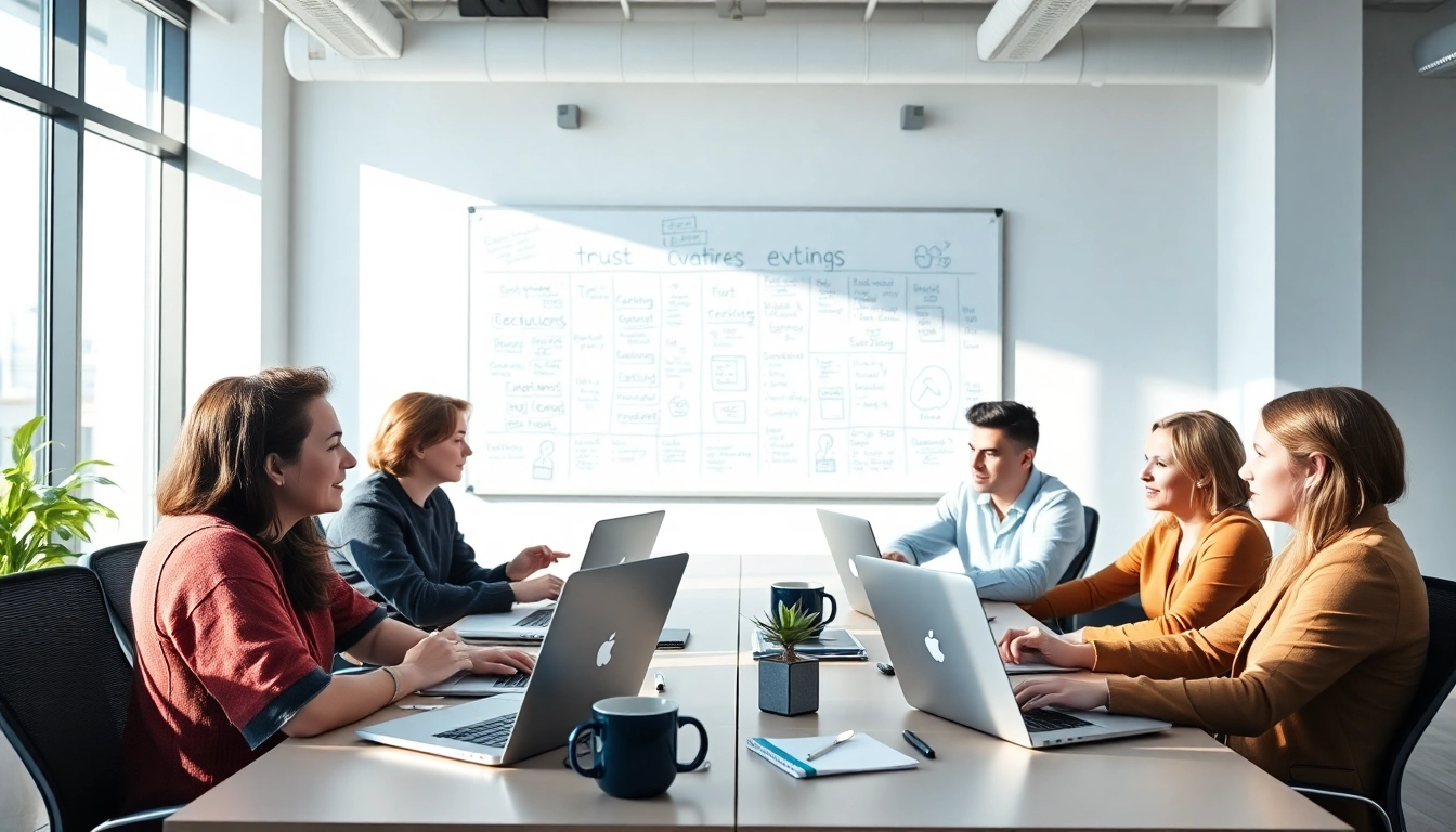 Kansas City web developers collaborating in a modern office environment, showcasing teamwork and creativity.