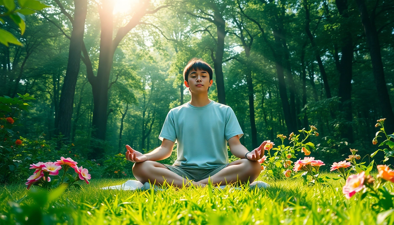 Meditating individual embodying calm and focus to ease Anxiety in nature's embrace.