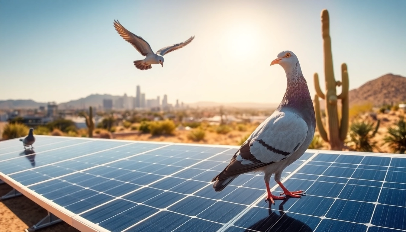 Pigeon control for solar panels Phoenix with effective tools in a sunny outdoor setting.