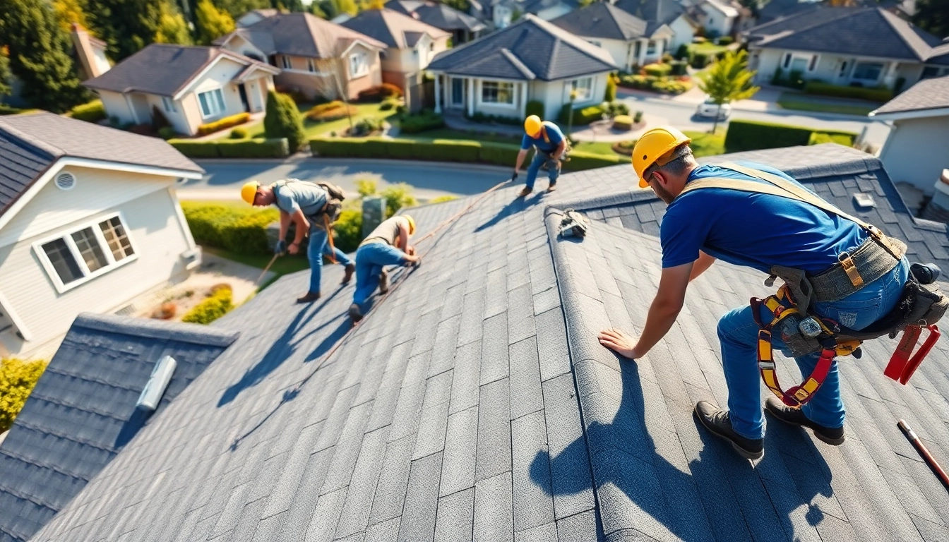 Roofing Vancouver Wa team installing a new roof in bright sunny conditions, showcasing professionalism.