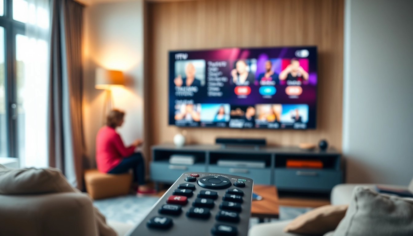 Comprar IPTV en una configuración moderna de entretenimiento en casa.