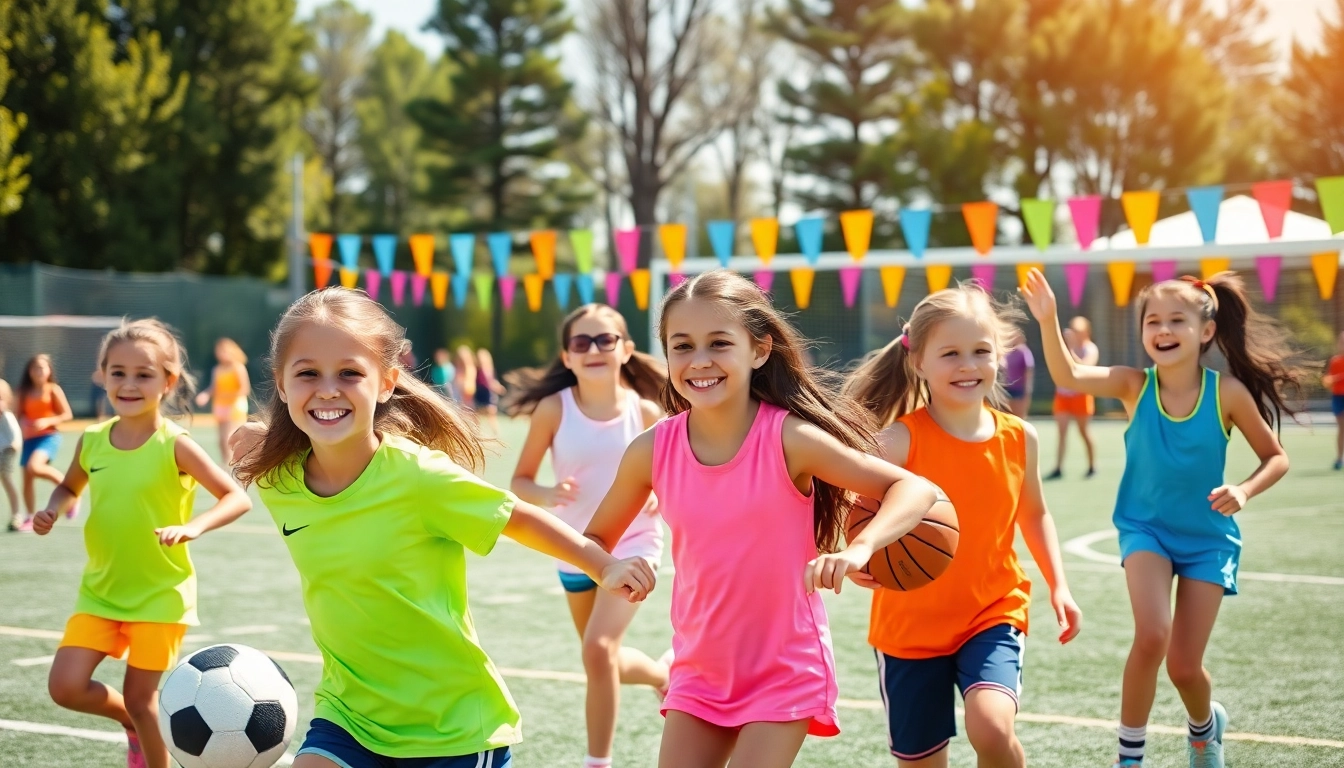 Engaging girls participating in sports at Multi Sports Camps for Girls, showcasing enthusiasm and teamwork.