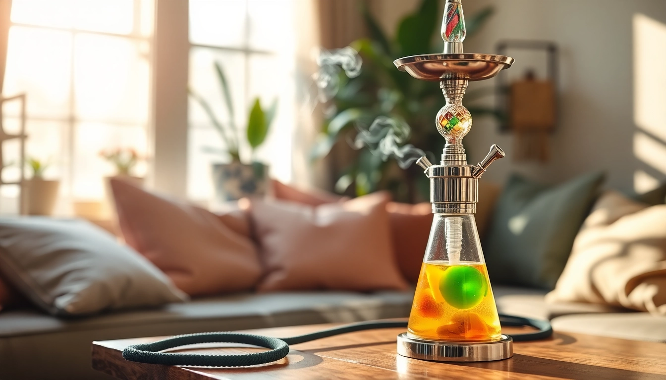 Indulge in flavor for hookah with an elegant setup showcasing vibrant shisha and smoke.